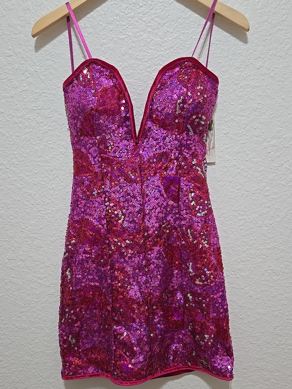 NWT Honey And Rosie Sequin Strapless Mini Dress in Fuchsia Party Barbiecore Sexy